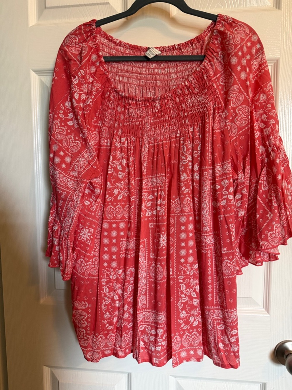 Cato coral Paisley Boho Peasant Blouse